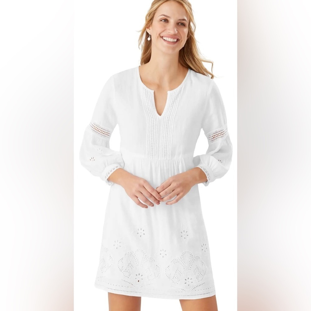 Tommy Bahama St. Lucia Split-Neck white Dress SZ Medium EUC